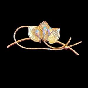 Vintage Gold Floral Brooch with Opalescent Accents
